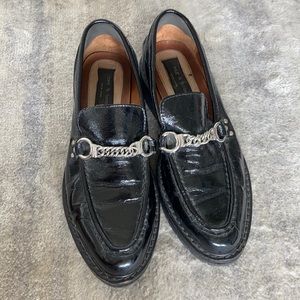 Rag & Bone Black Leather Loafers with Silver Chain